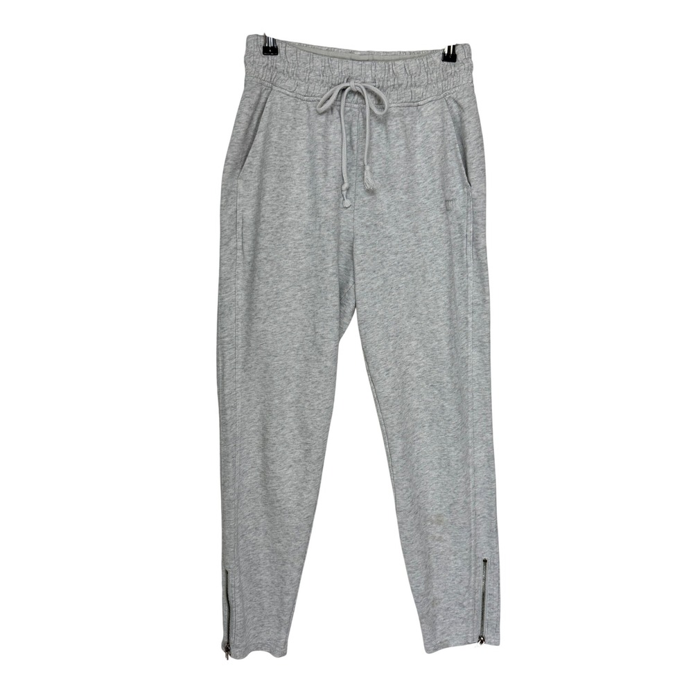 PINK Women Cotton Joggers S Gray Ankle Zip Drawstring Sweatpants